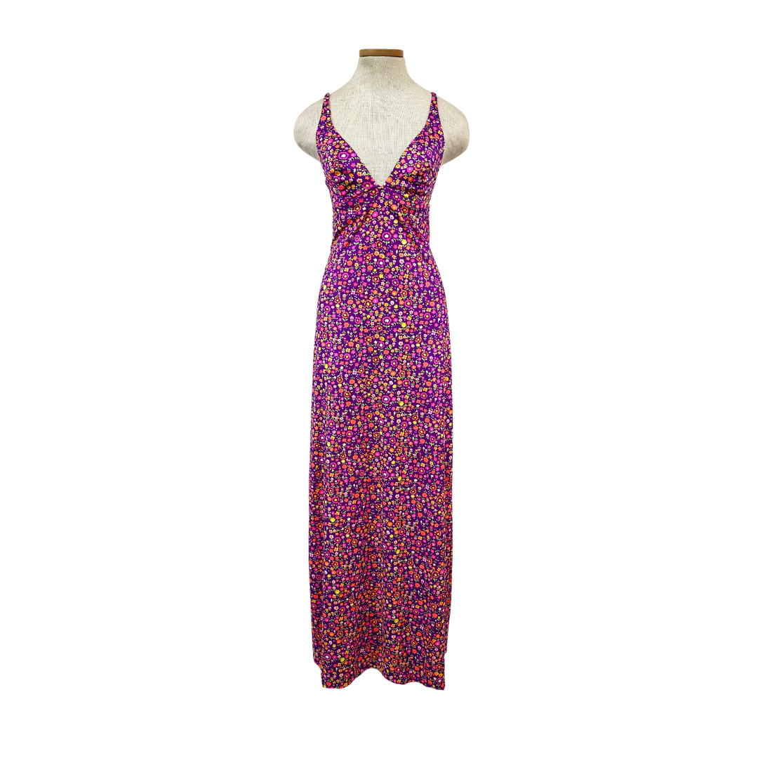 Vtg 70s High Tide California Strappy Crisscross Flower Power Dayglo Era Maxi