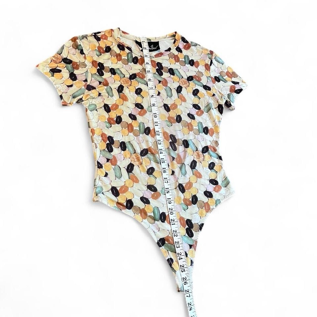 NICOLE MILLER • 1990s RARE VINTAGE GRUNGE STRETCHY VITAMIN PHOTO PRINT BODYSUIT