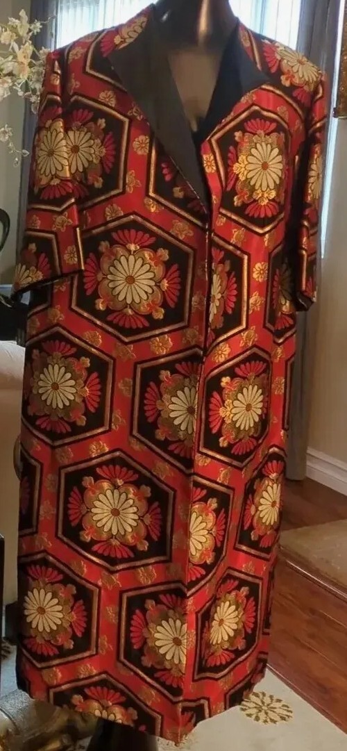 Vintage Red/Black Gold Lame Floral Embroidered Coat