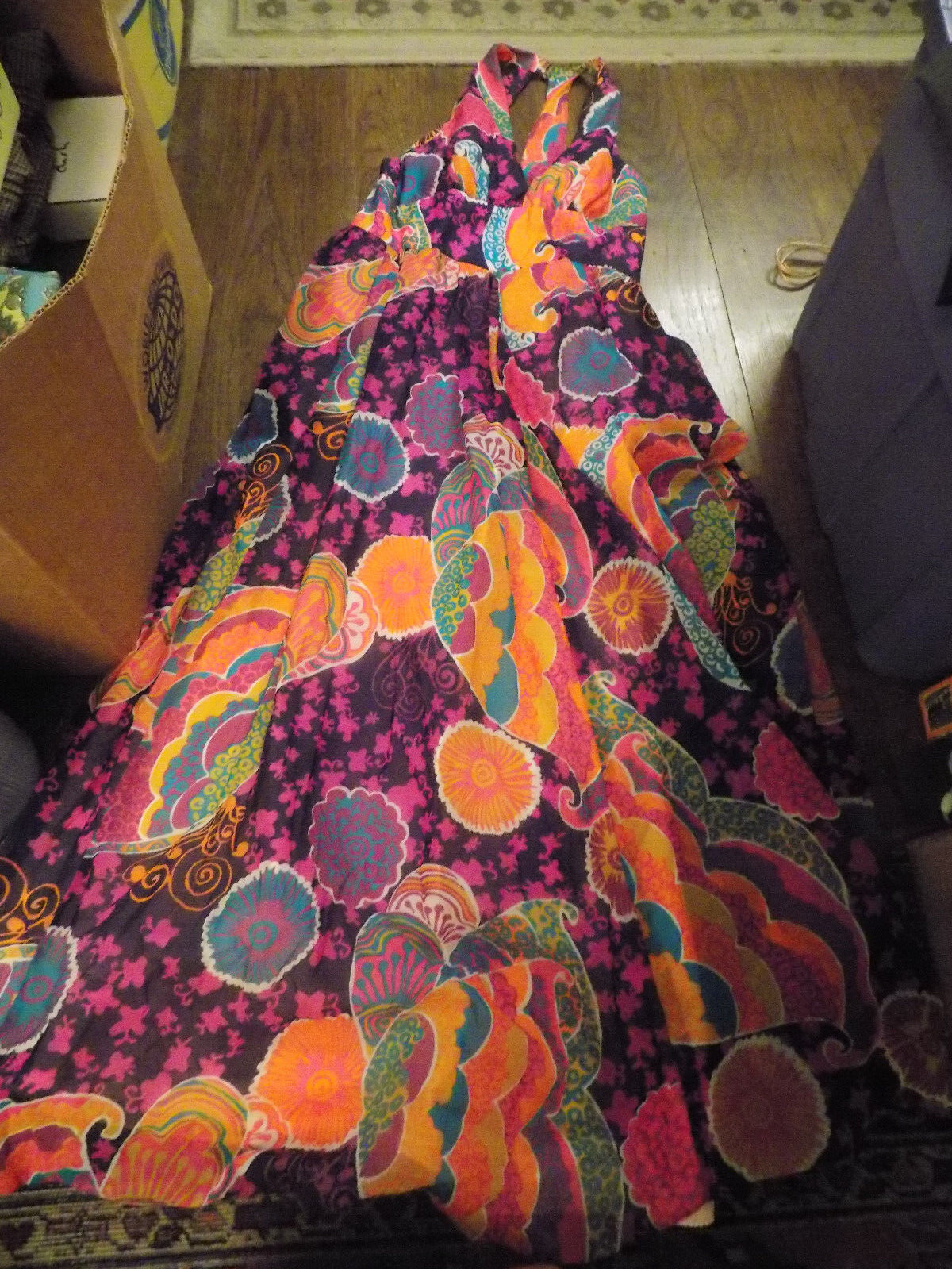 Don Luis vtg Halter Maxi Dress & Sheer Jacket BOLD Groovy Purple Orange Pink M