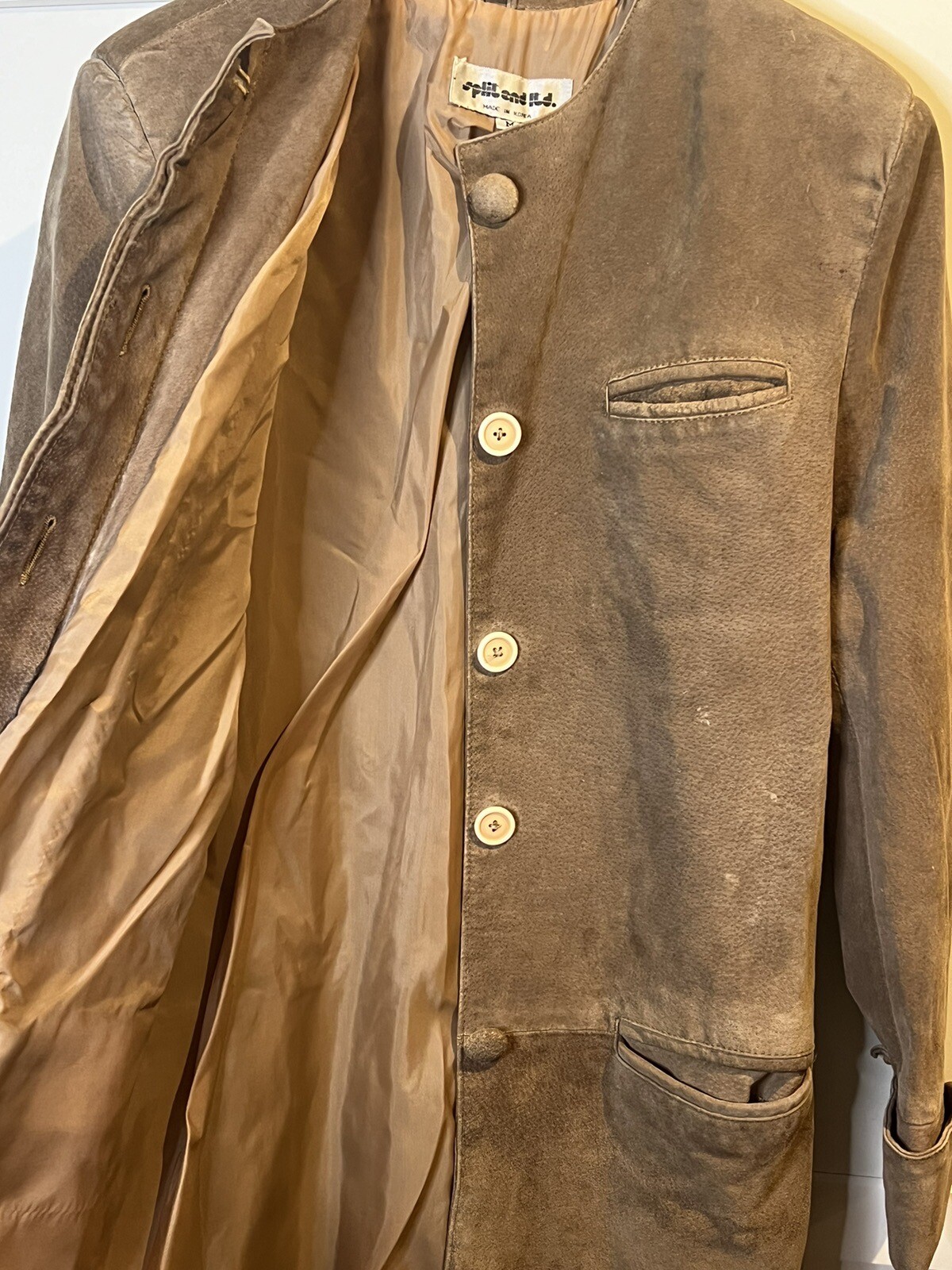 Suede Trench Coat Russet Brown Split End Ltd 70’s Medium Full Zip US Vintage