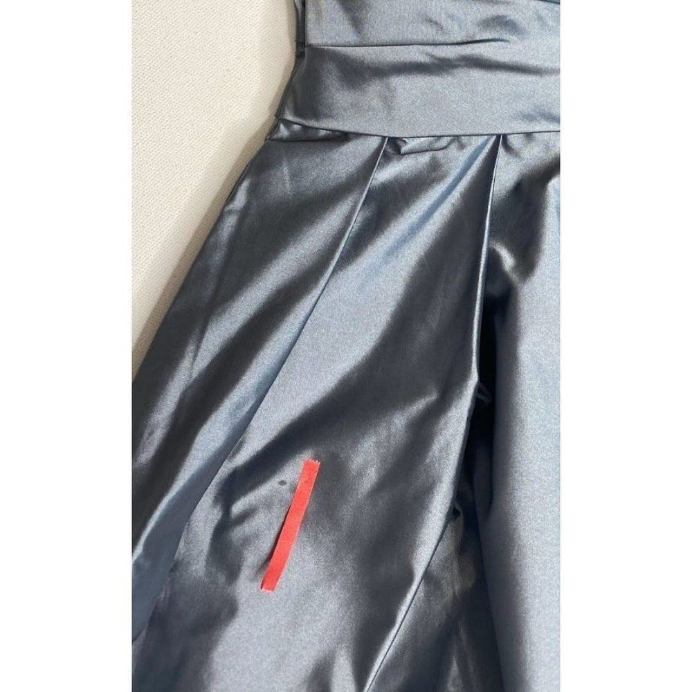 Watters & Watters Strapless Gunmetal Silver Gray Taffeta Ruched Dress sz 8