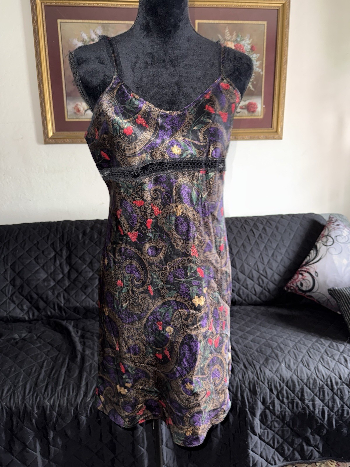 Erika Taylor Intimates Vintage Floral Silky Slip Dress Chemise Sz S
