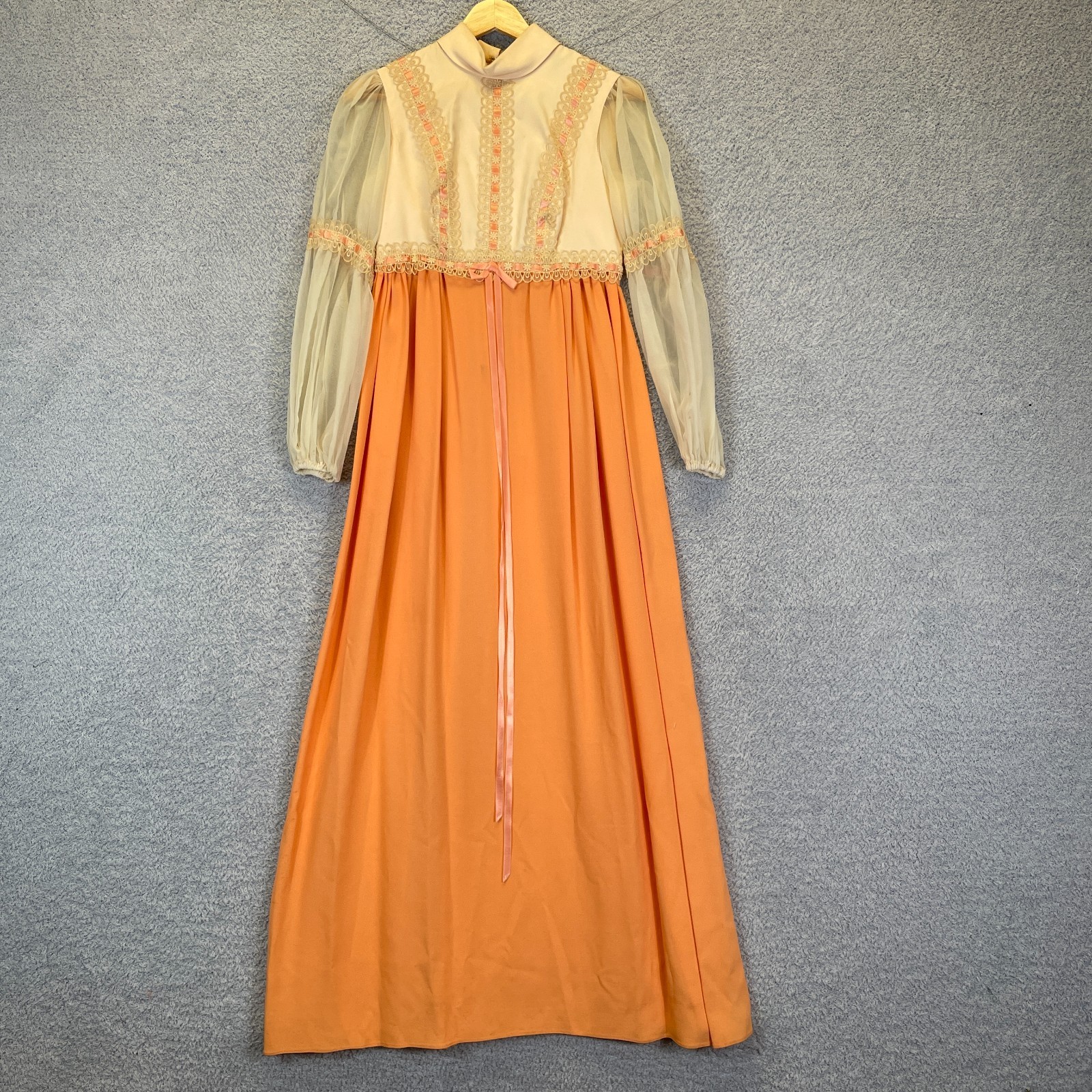Vintage 70’s Victorian Revival Prairie Dress Cottagecore Lace Flowers Size XS