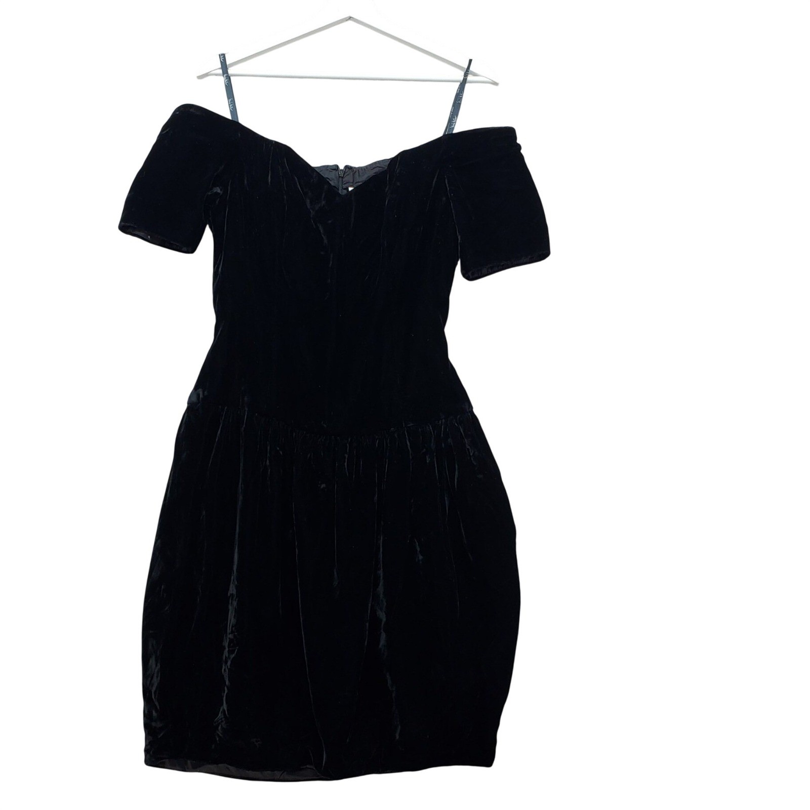 Nicole Miller Ann Taylor Mini Dress Womens 10 Black Velvet Off Shoulder Cocktail