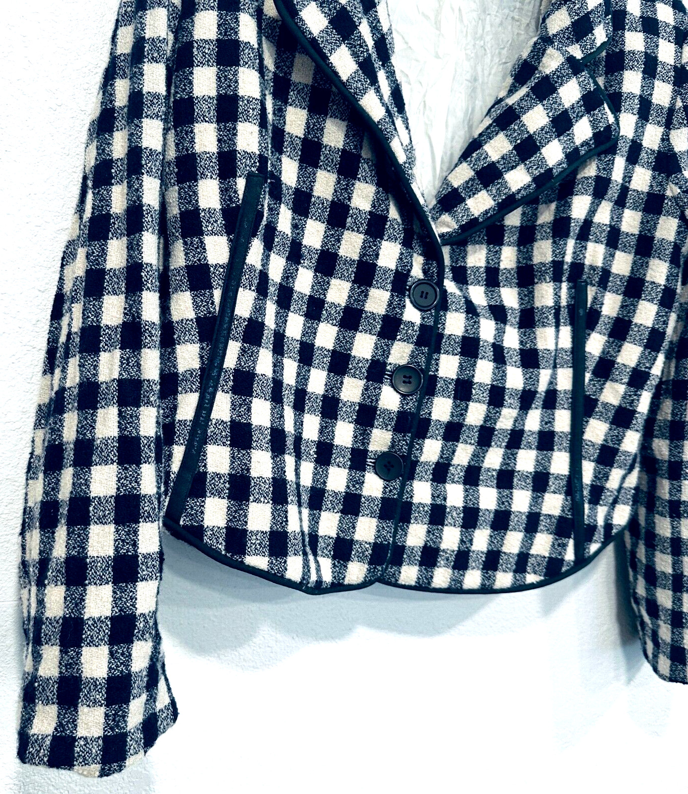 Vintage Moschery Wool Blazer Jacket Navy Blue / White Plaid Made in USA Size 14