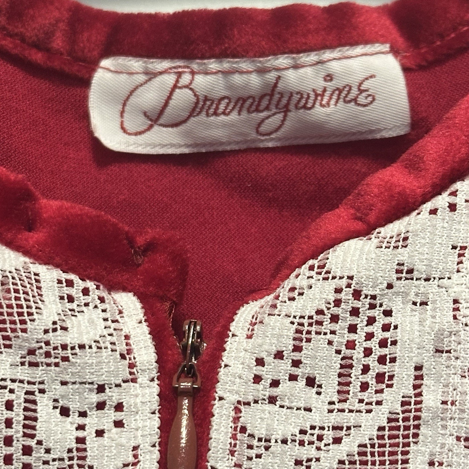 Vtg Brandywine Red Velvet Velour 1/2 Zip Robe Victorian House Coat, Large 1970s