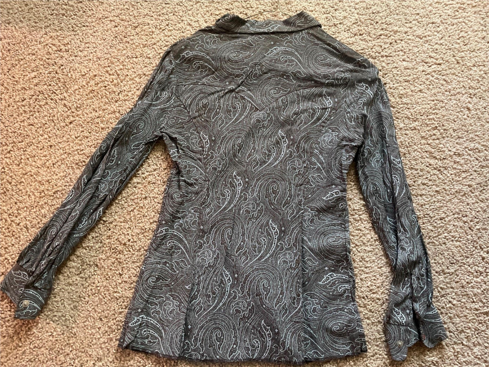 VTG 70S WOMEN 34 NEW KARMAN RAYON PAISLEY LOOP COLLAR BUTTON WESTER COWBOY SHIRT