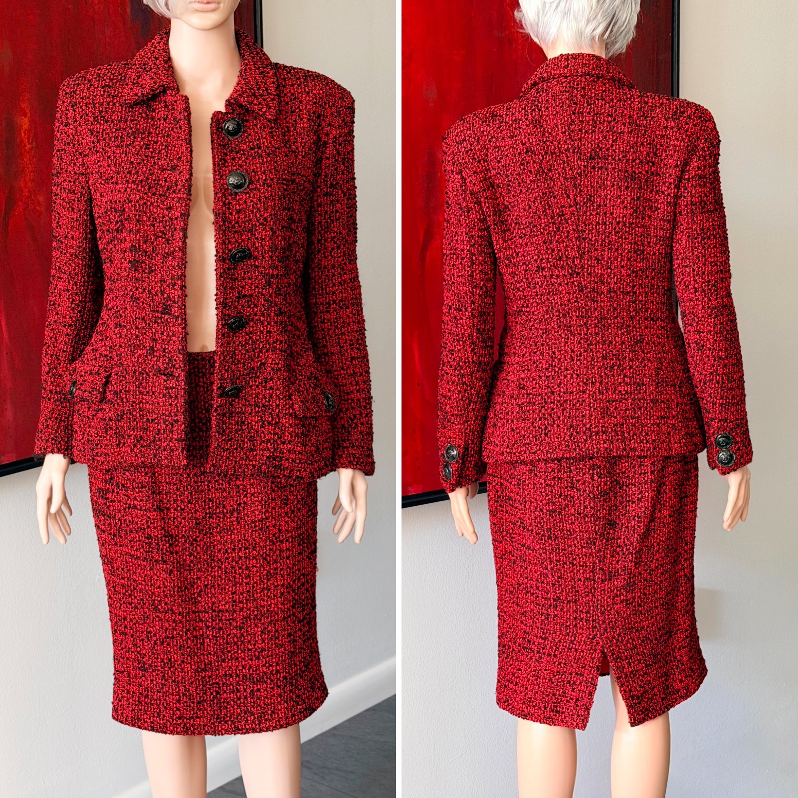 GIANNI VERSACE red wool boucle skirt suit size 42 from F/W 1995/96