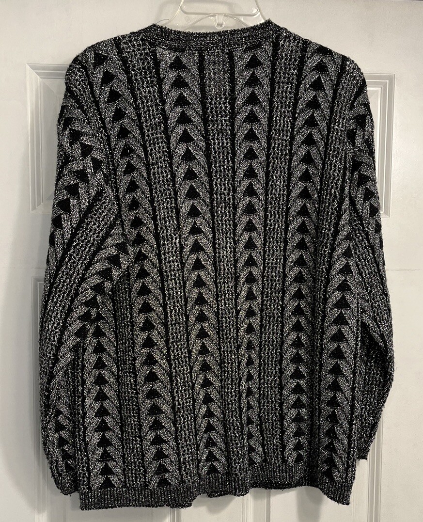 Vintage 1950s Billie Jo Black Sparkle Knit Cardigan Sweater Size Large