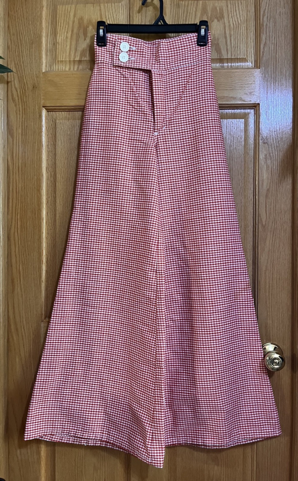 VTG 1970s Lady Checkered Gingham Red & White Hippie Wide Leg Bell Bottom Pants