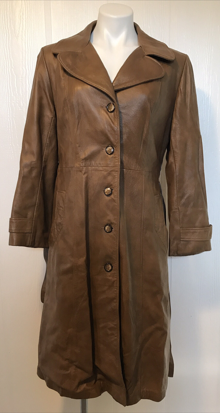 VTG Leathers by New England Sports Wear Co Brown Leather Trench Coat 14 TBox