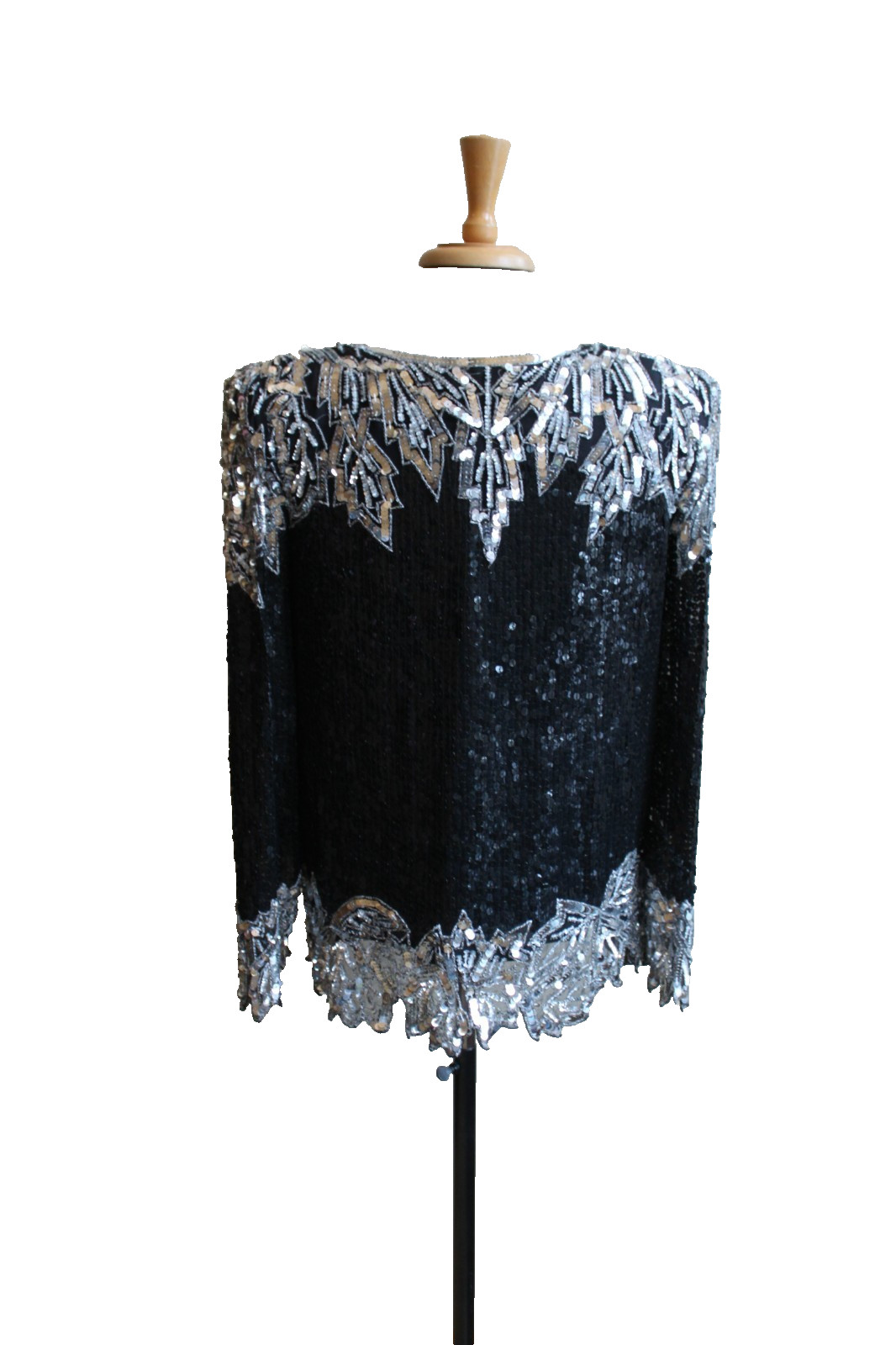 Albert Paul Vintage Beaded Sequined Shoulder Pad V-neck Formal Top M 36″ bust