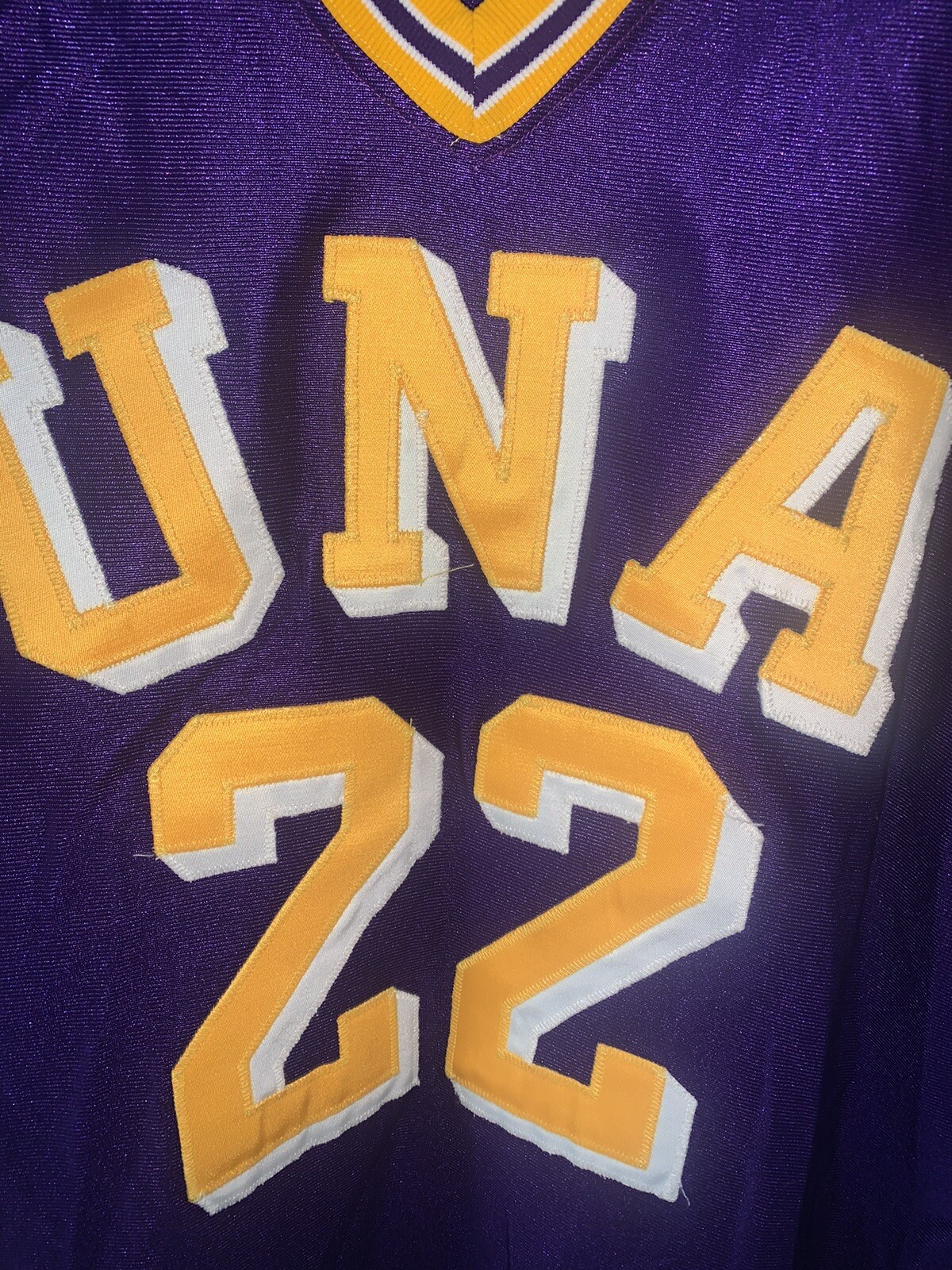 VTG Womens 1980s USA Sz Large UNA LIONS Basketball Jersey Purple Gold WNBA