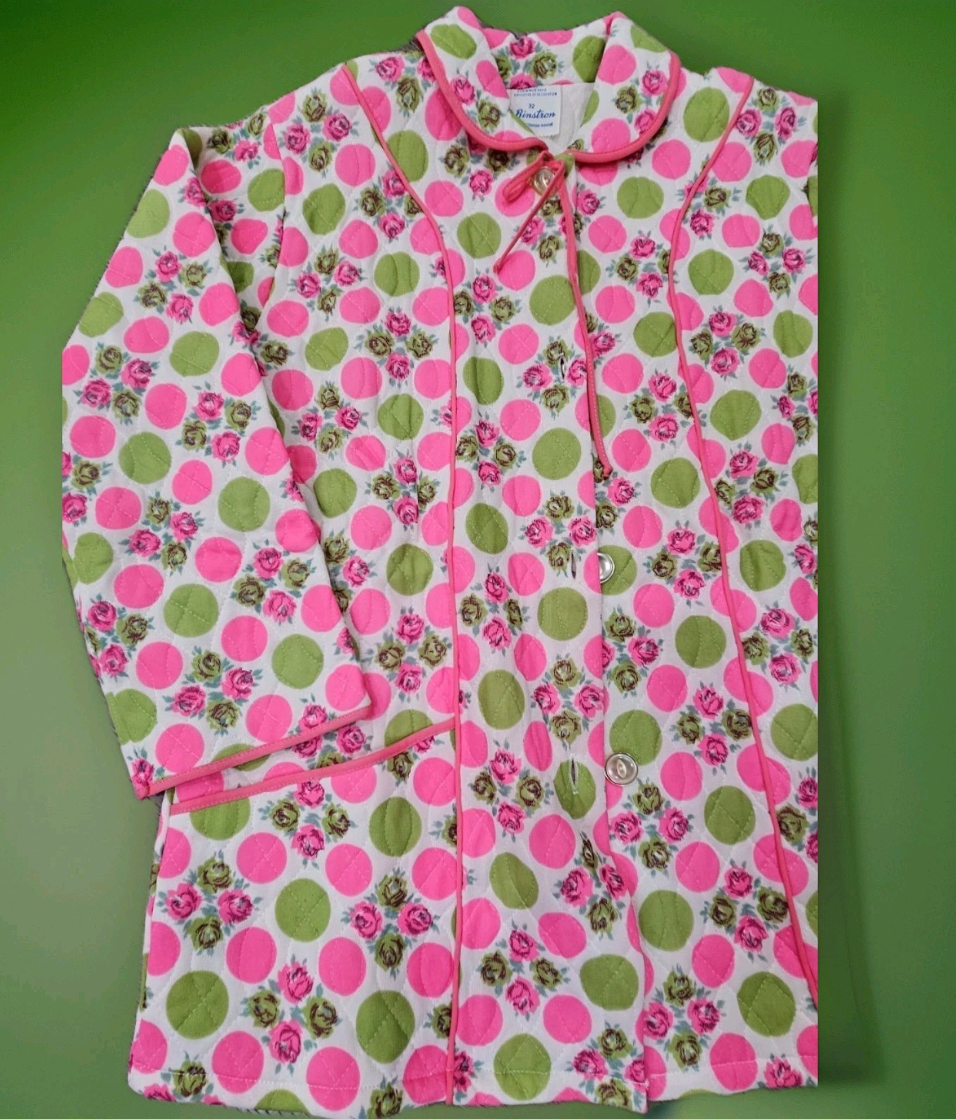 Mod 60s Apple Green Day Glo Pink Acetate MCM Bed Jacket S/M