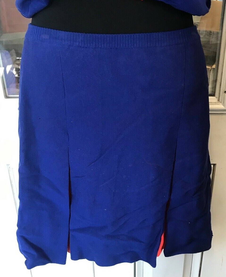 Vintage 1970s Gino Paoli Italy 100% Wool Orange/Blue Skirt & Top Set Size 14