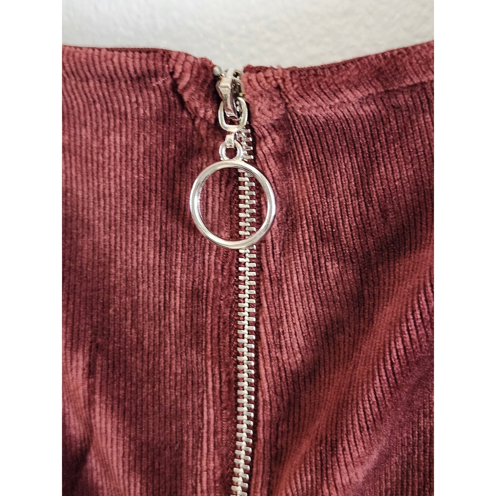 Heart Hips Burgundy Corduroy Zip Front Pinafore Dress Small Y2K Grunge Academia
