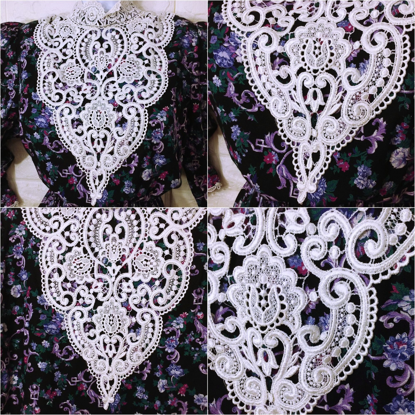 Vintage ’87 Scott McClintock 2-pc Set Victorian Lace Blouse Skirt Dark Floral
