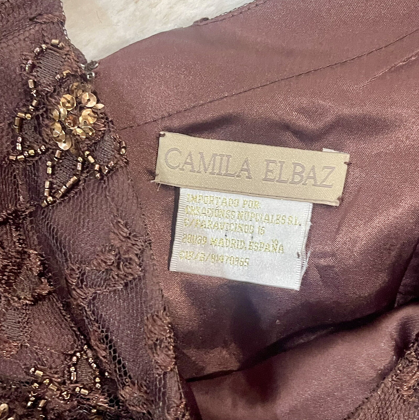 Camila Elbaz Vtg Mother Of The Bride Lace Sequin Ruffled Tier Spain Silk Dress