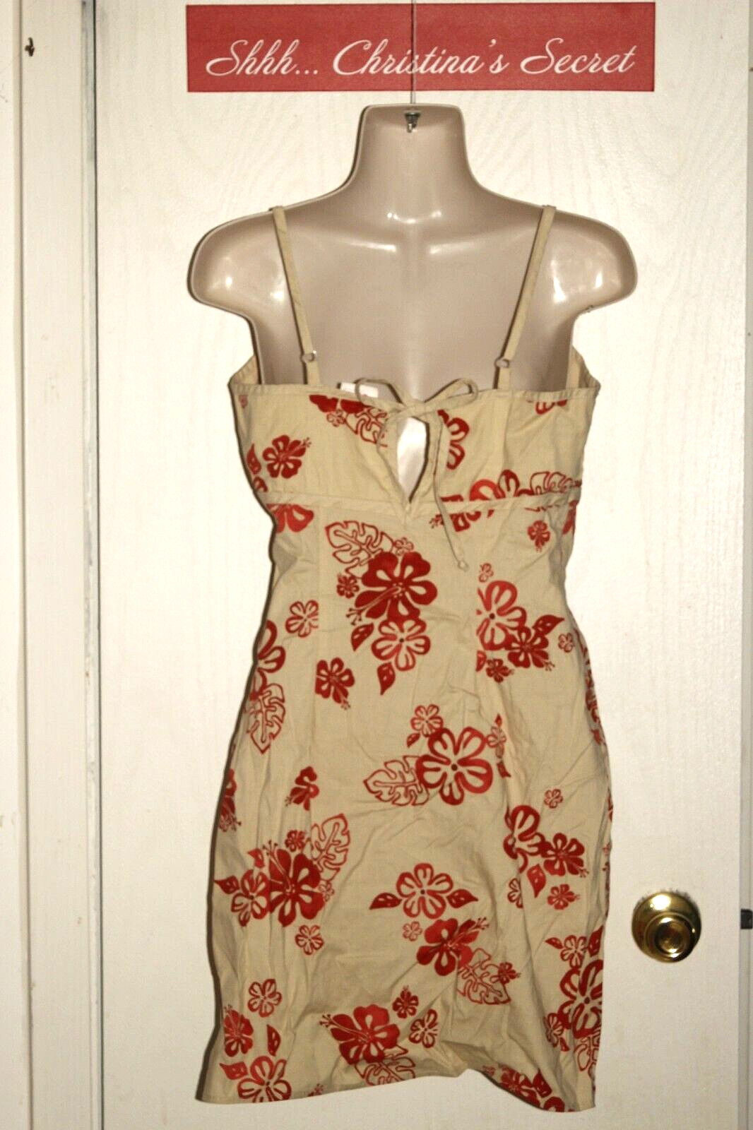 VINTAGE 90s TILT Short Sundress Cotton Stretch Straps Beige Paprika Sz M * VG+++
