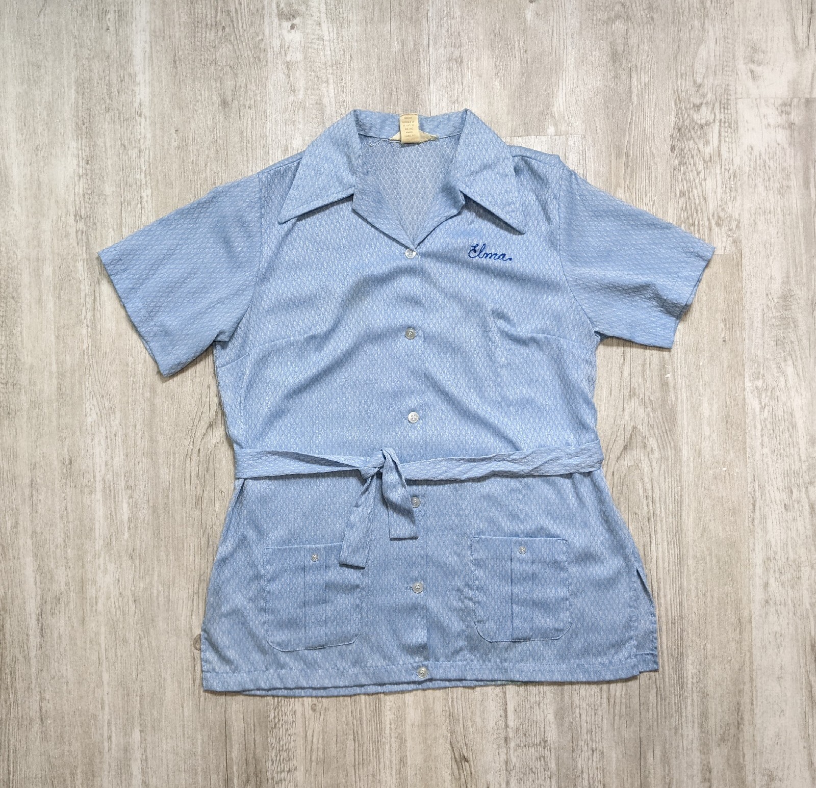 VTG 60s Womens NAT NAST Belted Bowling Shirt Sz 36 Polyester „Arnold Realty”