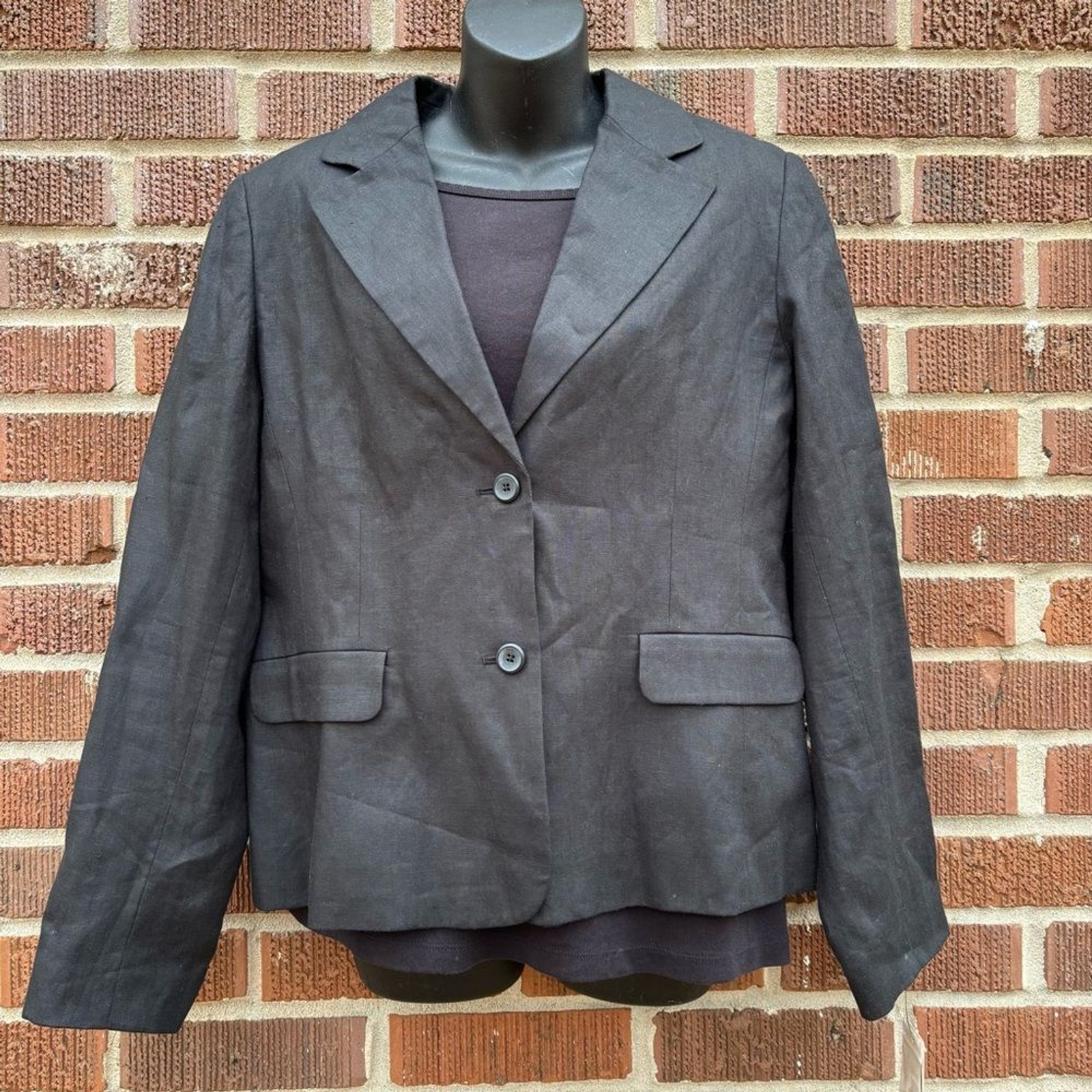 Vintage Rafaella NWT Blazer 100% Linen Lined Boxy 2 Button Black Sz 14 Career