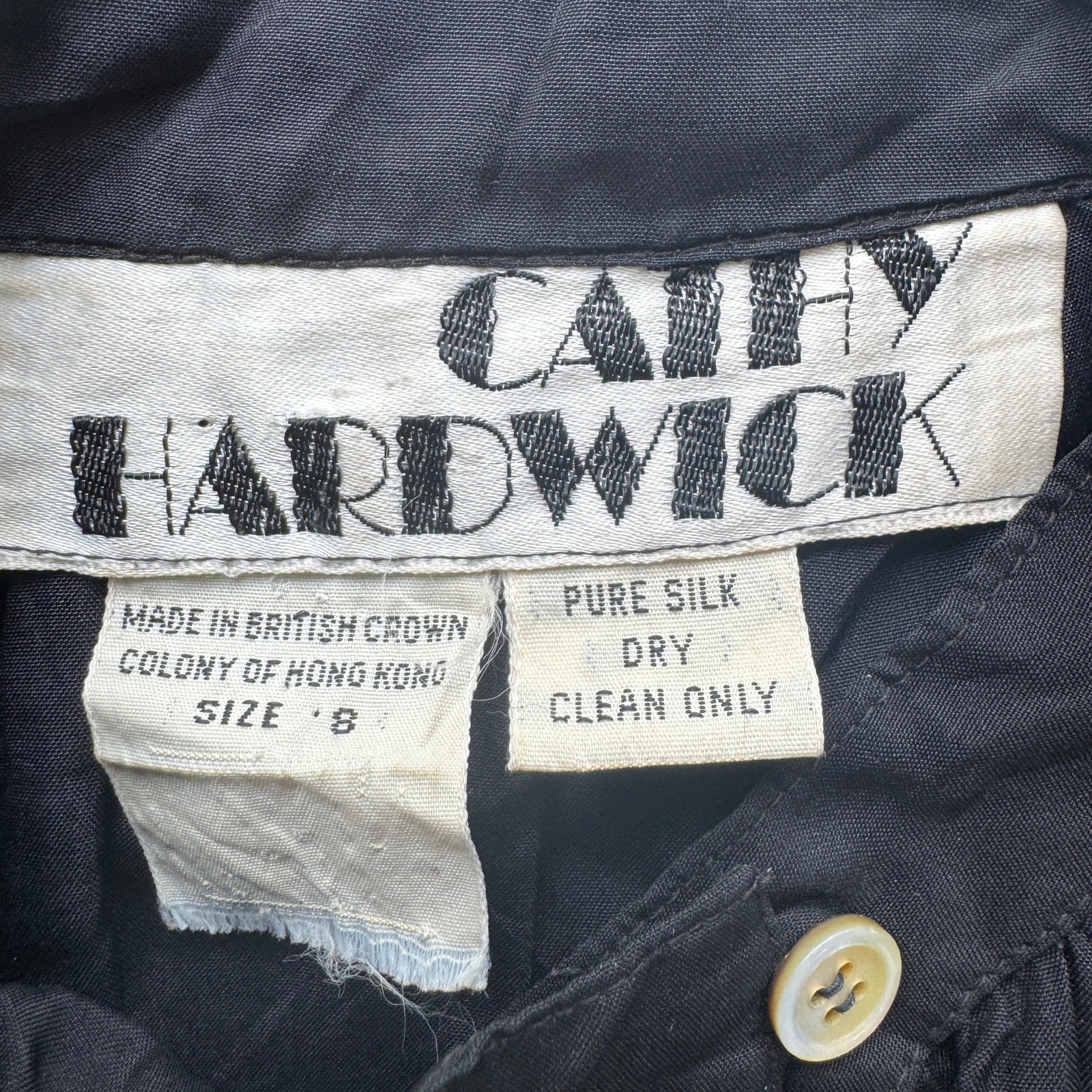 Vtg 80s Cathy Hardwick Black Silk Batwing Dress Dolman Sleeve Minimalist Pockets