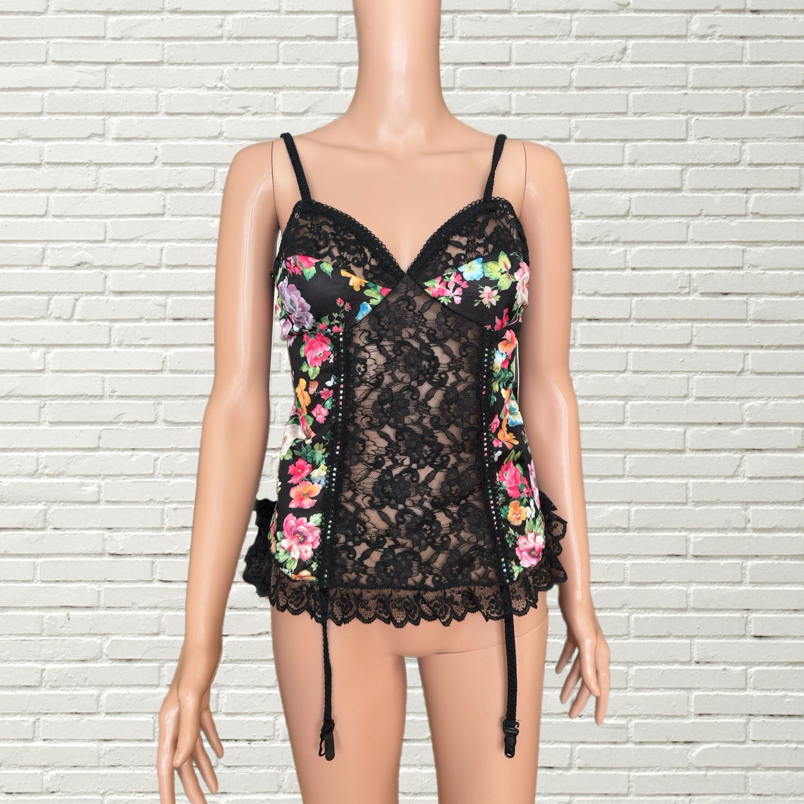 Vintage 70s Corset Top – Sheer Lace & Floral Lingerie Tank Top
