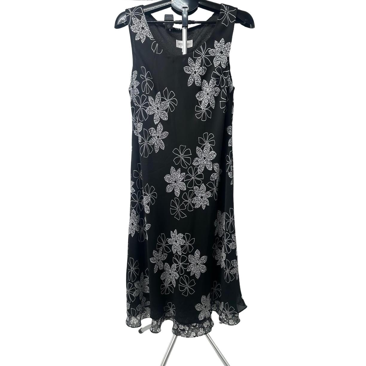 Studio I Black Floral Pattern Vintage Y2K Sleeveless Dress Size 16