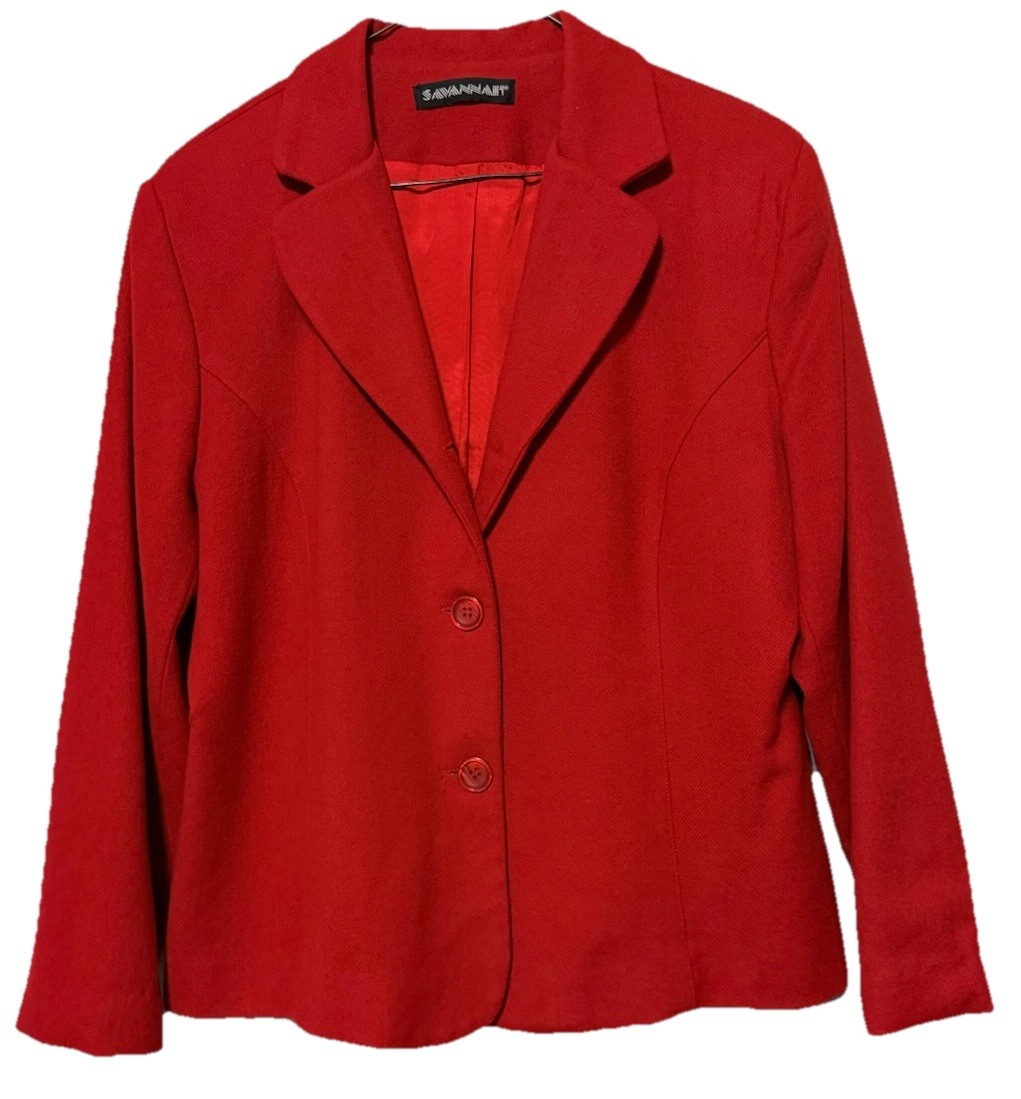 Vintage 90s Savannah Red 100% Pure New Wool Blazer 3 Button Size M/L
