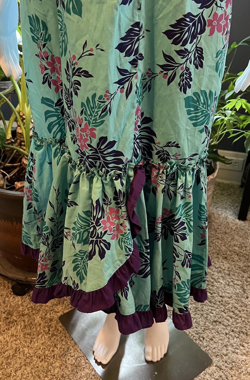 Vintage Naupaka Hawaii 1980s Ruffle Blue Purple Plant Monstera Tropical Womens 9