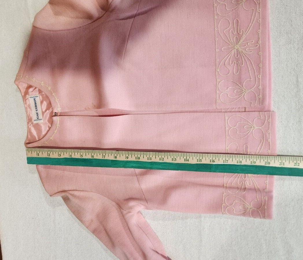 Gay Gibson VTG 1960s Pink 3 Piece Suit Womens Floral Embroidered Mid Century Mod