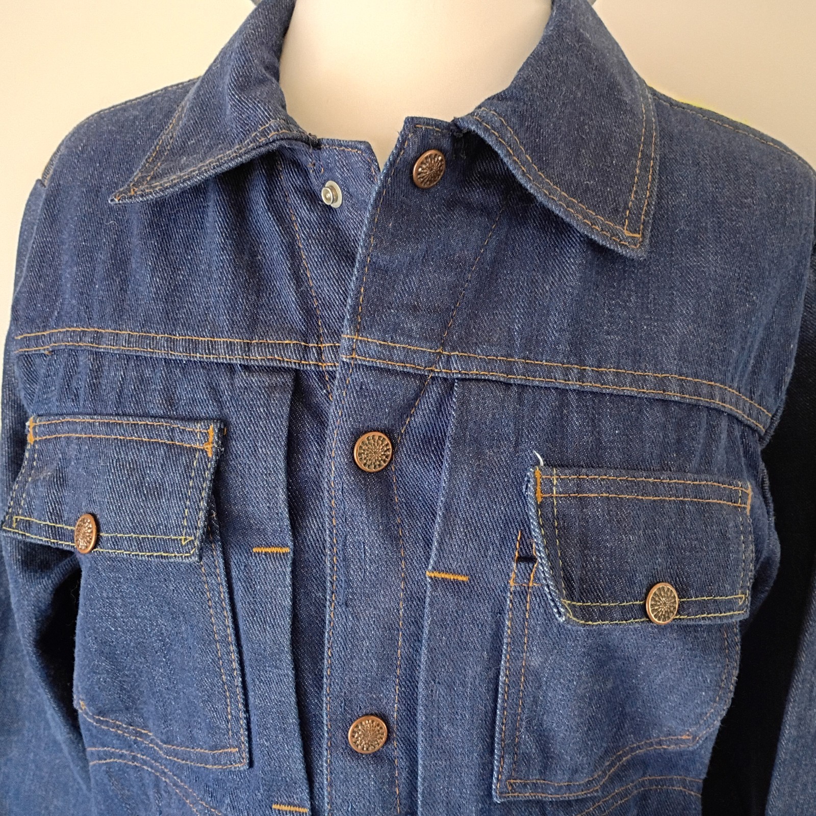 Vtg 70s Denim Jeans Jacket S/M Boho Embroidered Hippie USA Screen Door Threads