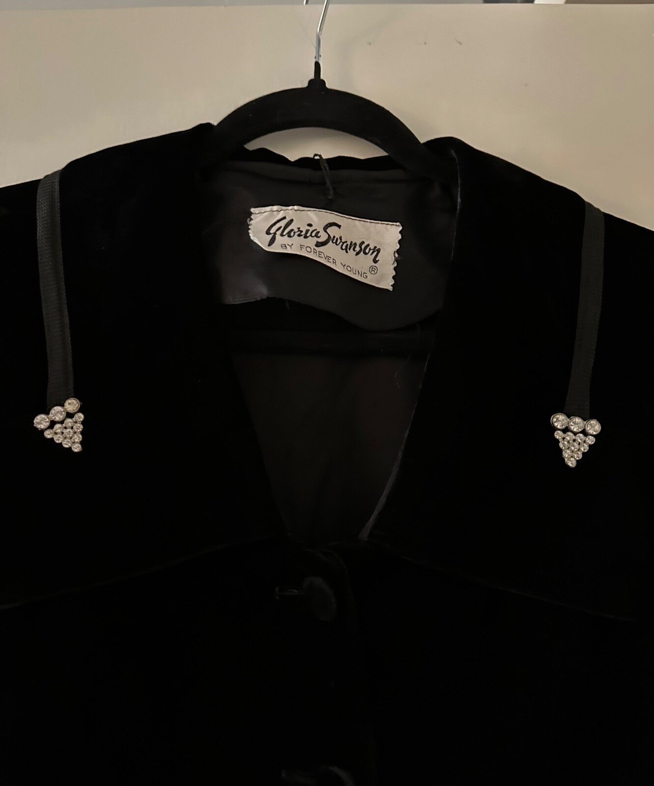 Black Velvet Button up Jacket 1950s Vintage by Gloria Swanson Forever Young