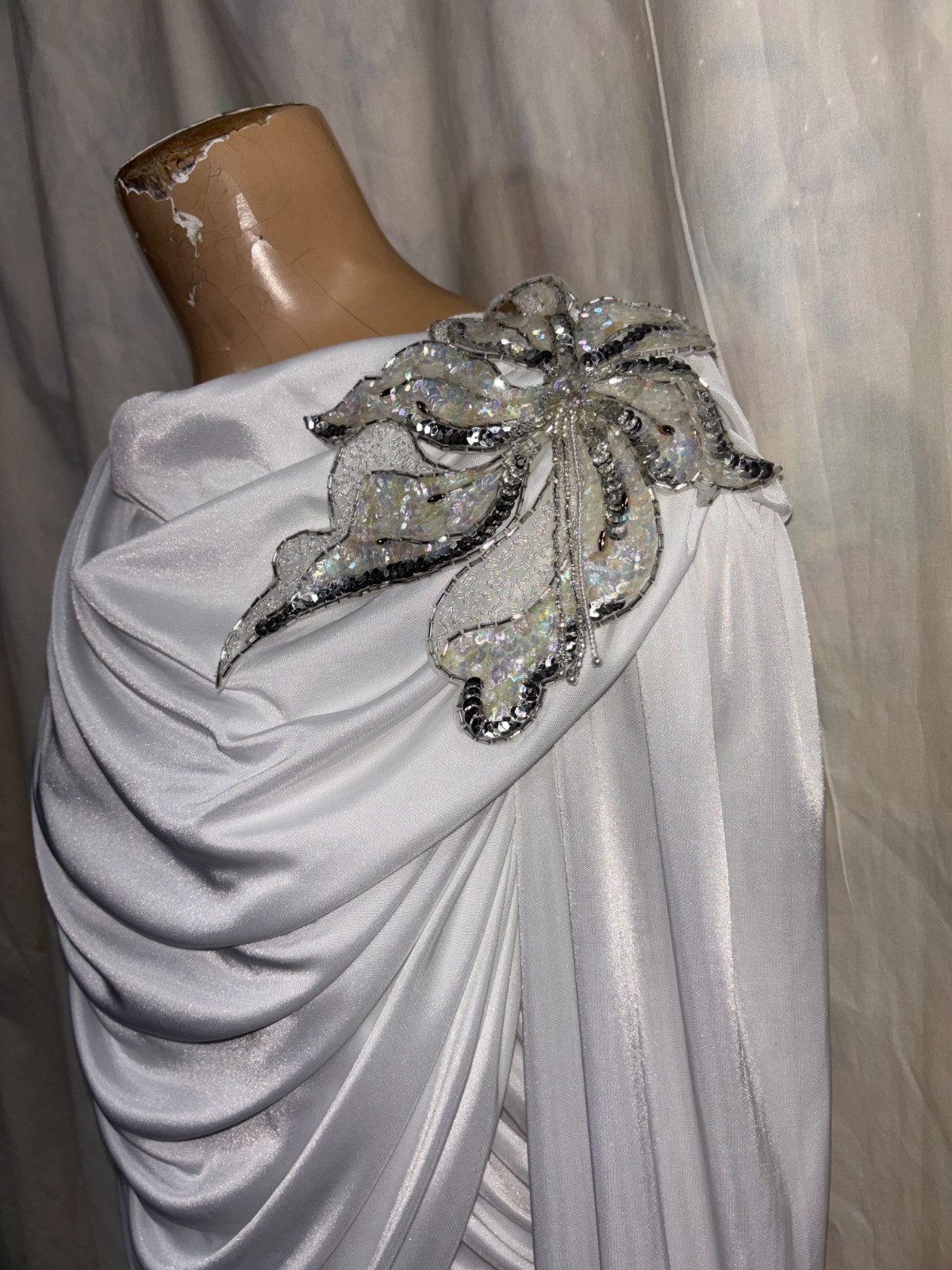Vintage 1970s 1980s Joo Mee White Evening Cocktail Wedding Disco Dress 13/14