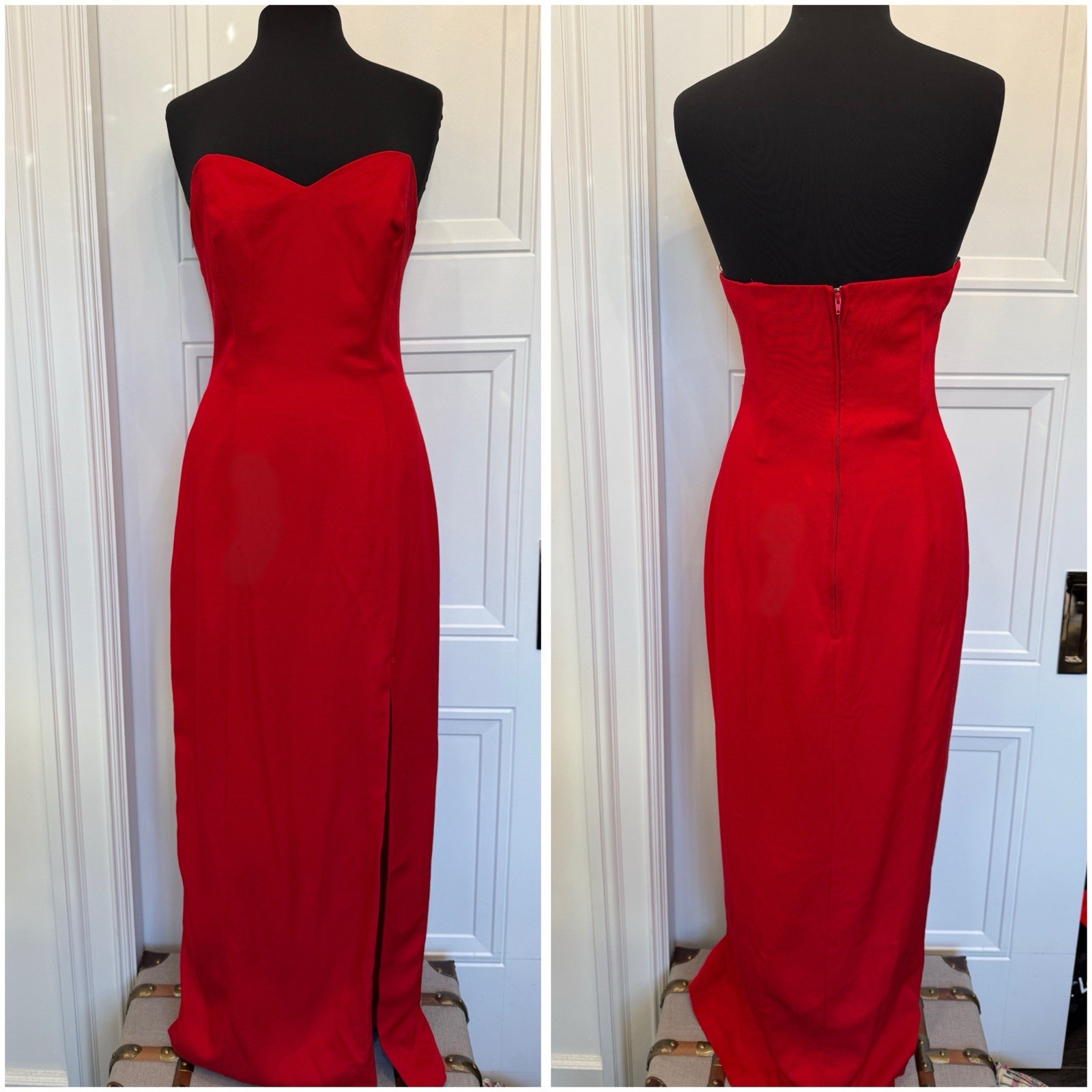 VINTAGE NIKI ORIGINALS RED STRAPLESS GOWN GLAM 80s 90s MAXI OLD HOLLYWOOD