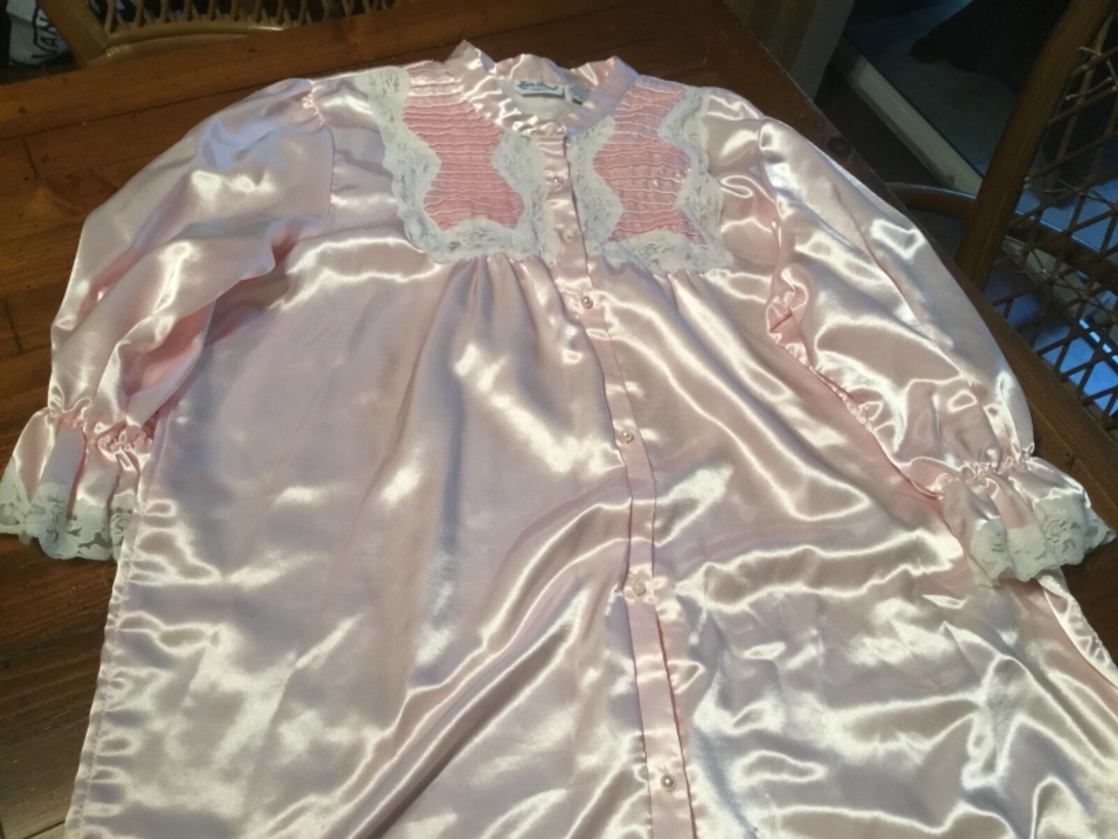 Lewis Frimel Vintage Long Pink Nightgown Romantic Button Down Size Large
