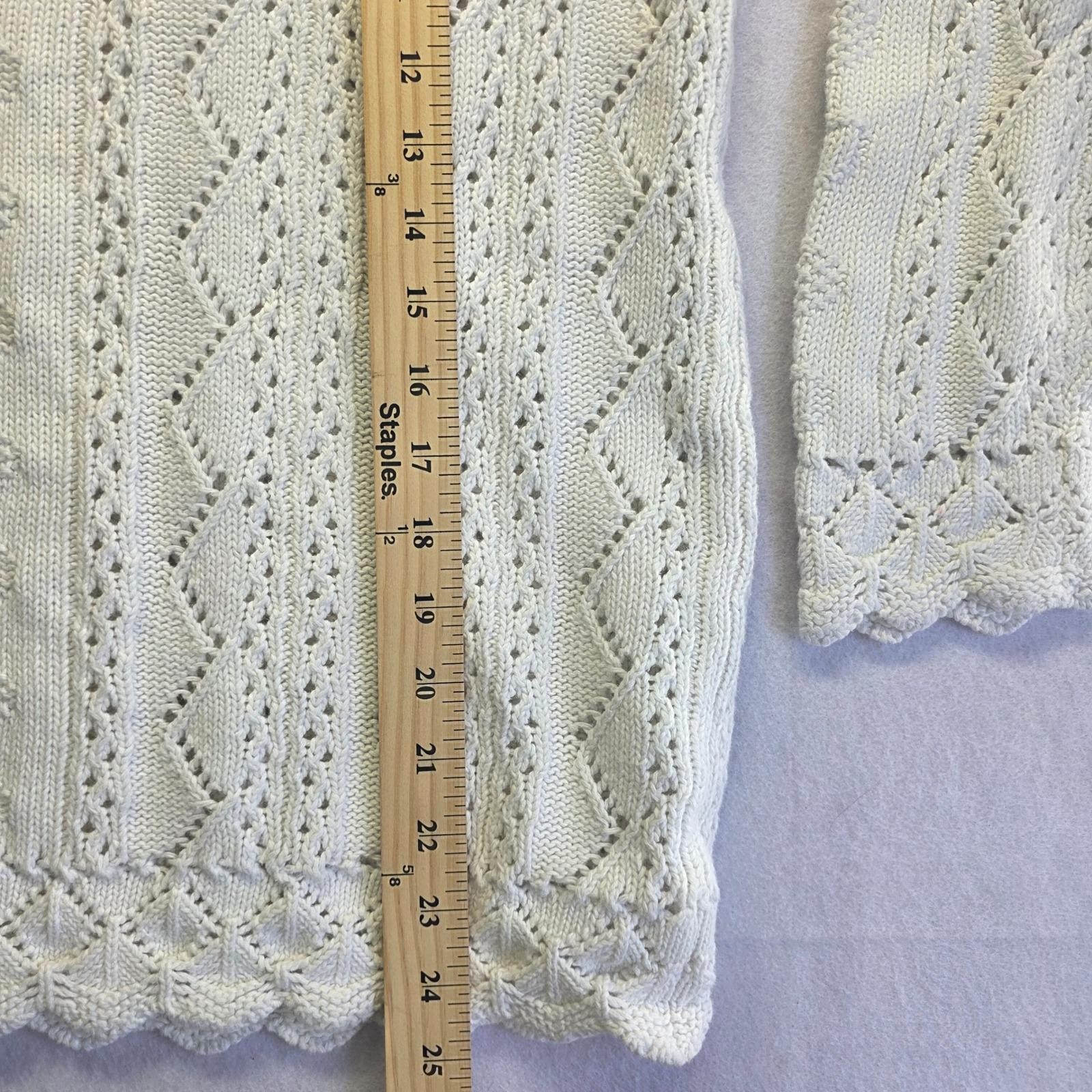 Paris Sport Club Vintage Heart Pointelle Knit Scalloped Sweater Cream Womens M