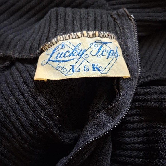 Vintage 70s Black Ribbed Turtleneck Sweater S