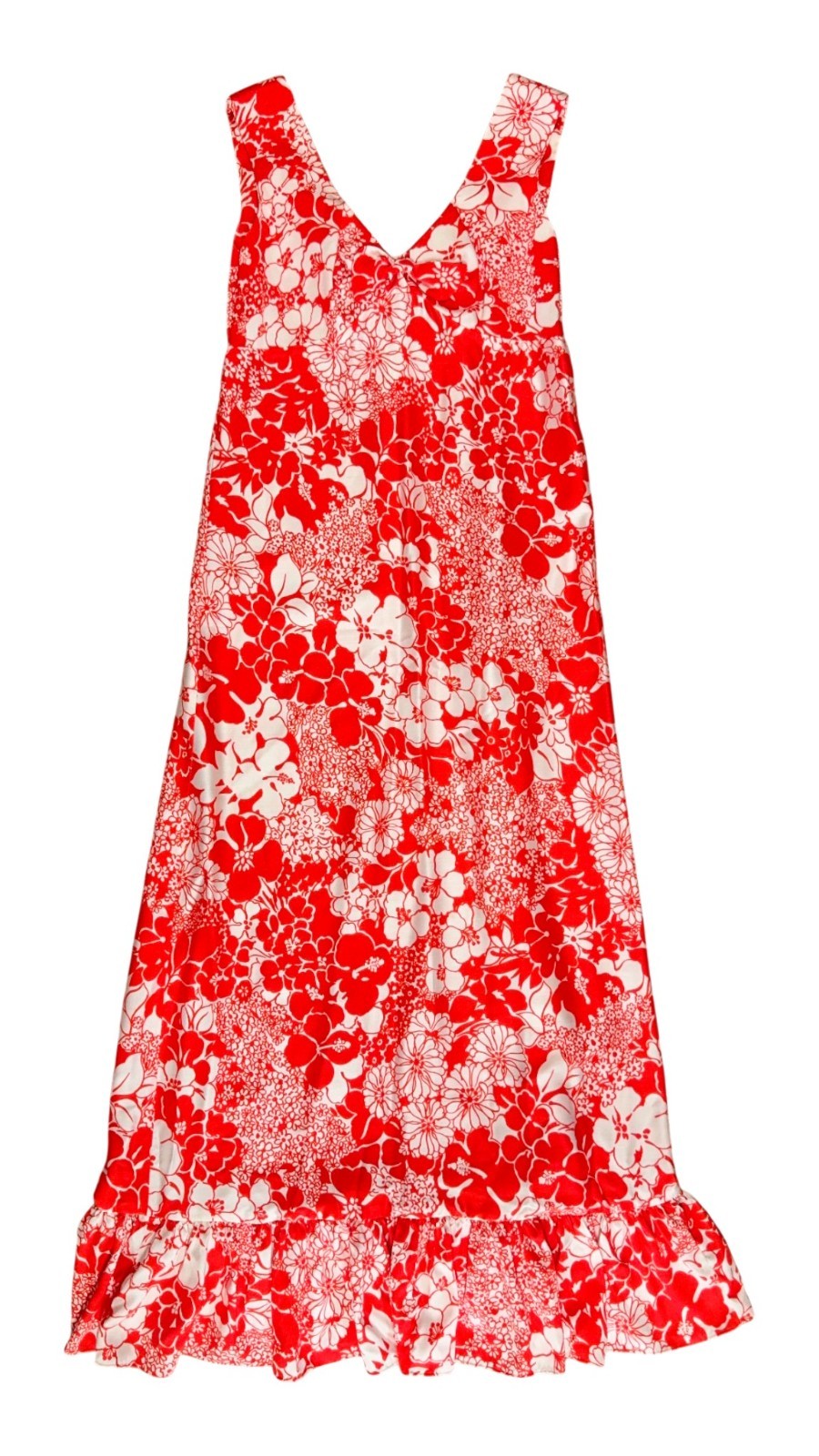 Vintage Waltah Clarke’s Hawaiian Red Floral Maxi Dress SIZE 14 Acrylic Honolulu