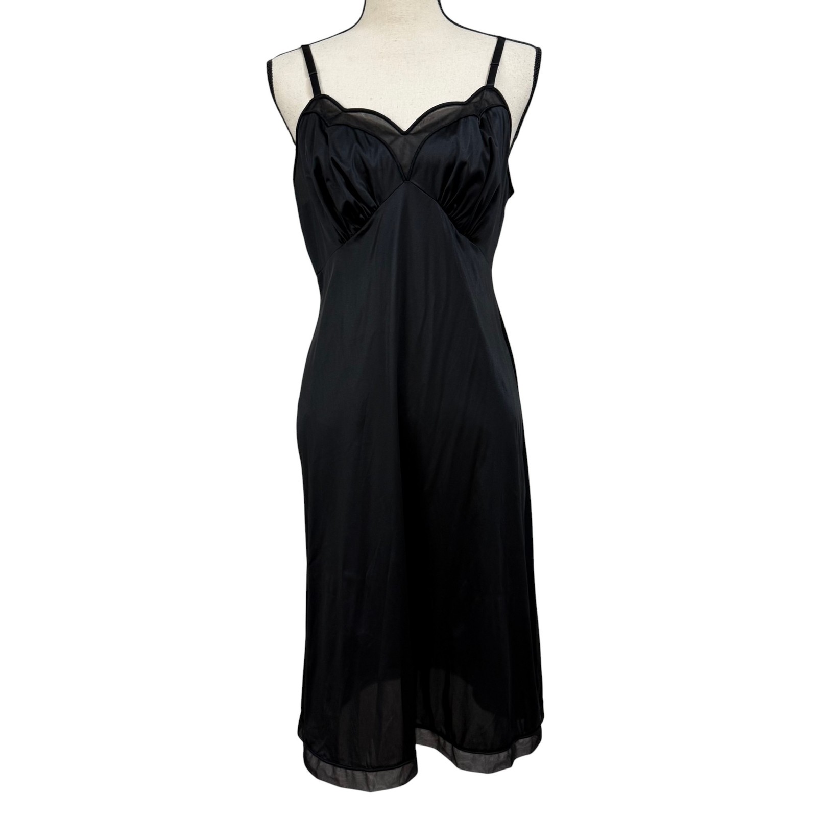 Vintage 60s Vanity Fair Black Nylon Slip Dress Size 36 Made in USA