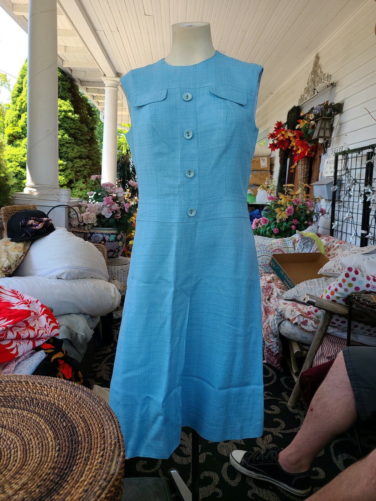 Vintage 60s DEL MOD cotton blue shift dress classic 40 bust