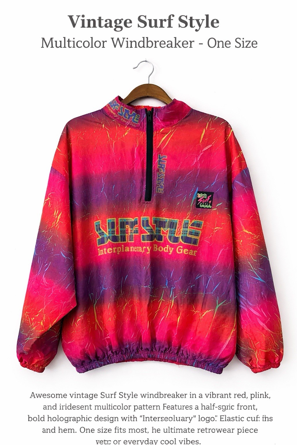 Surf Style Vintage Multicolor Windbreaker Jacket One Size Polyester Nylon