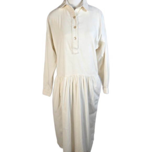 Vintage 70s 80s Oakbrook Cream Corduroy Drop Waist Midi Petite Missy S M