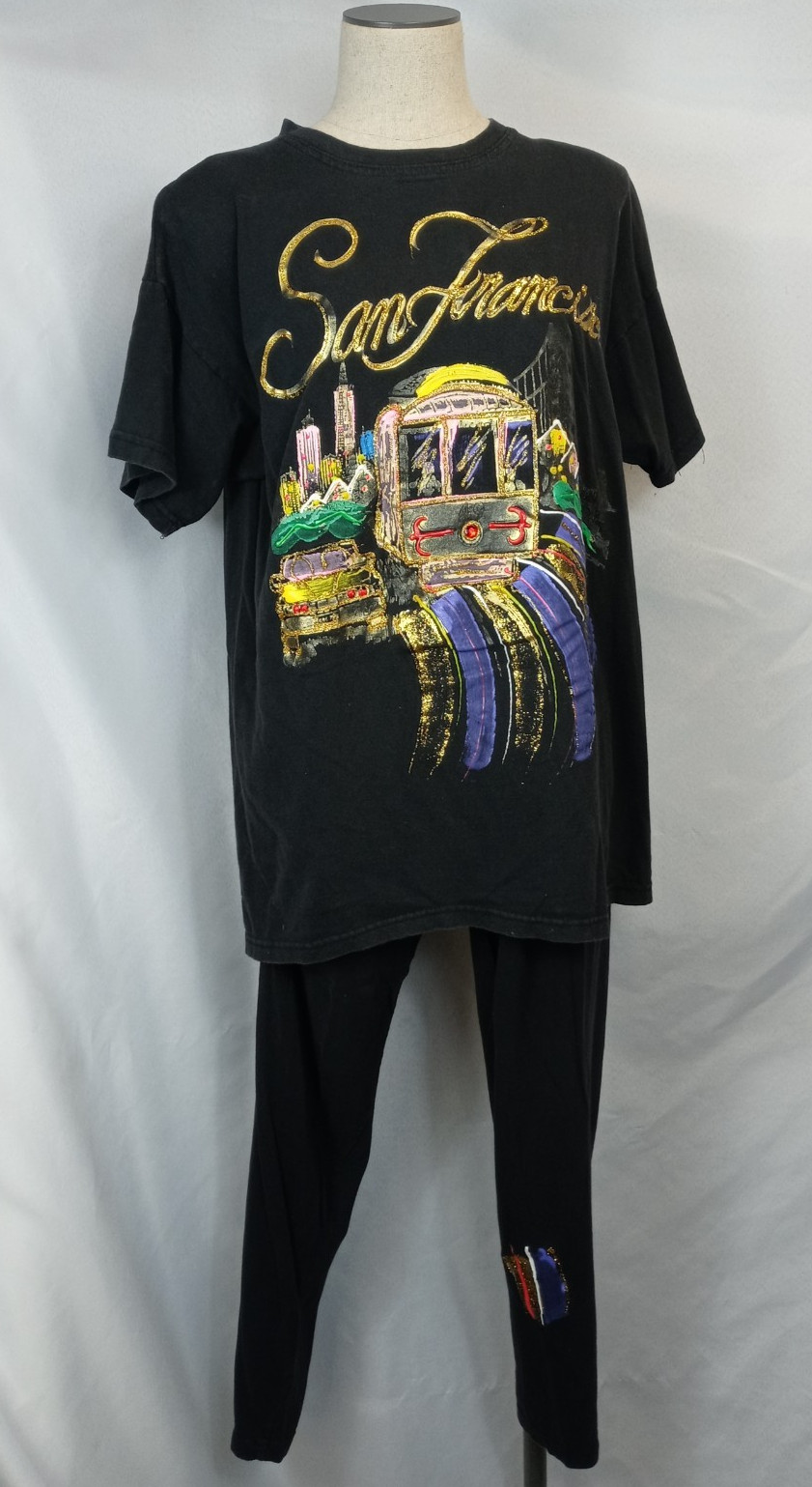 Vintage 80s San Francisco Outfit Set One Size Puffy Paint Glitter USA Made Tee