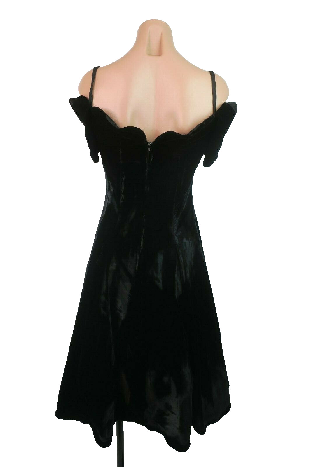 VTG 80s KAREN LUCAS for NIKI Off Shouder Black Velvet Goth Evening PROM Dress M