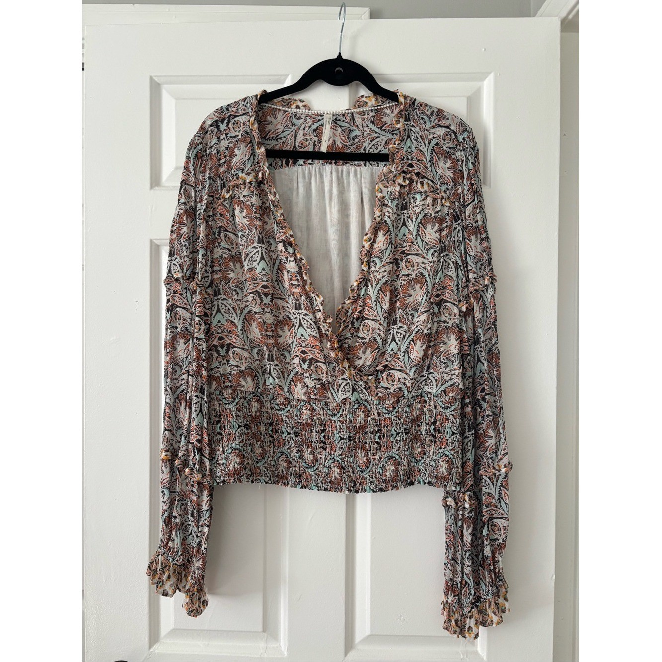 Anthropologie Paisley Smocked Faux Wrap Boho Blouse – Size XL