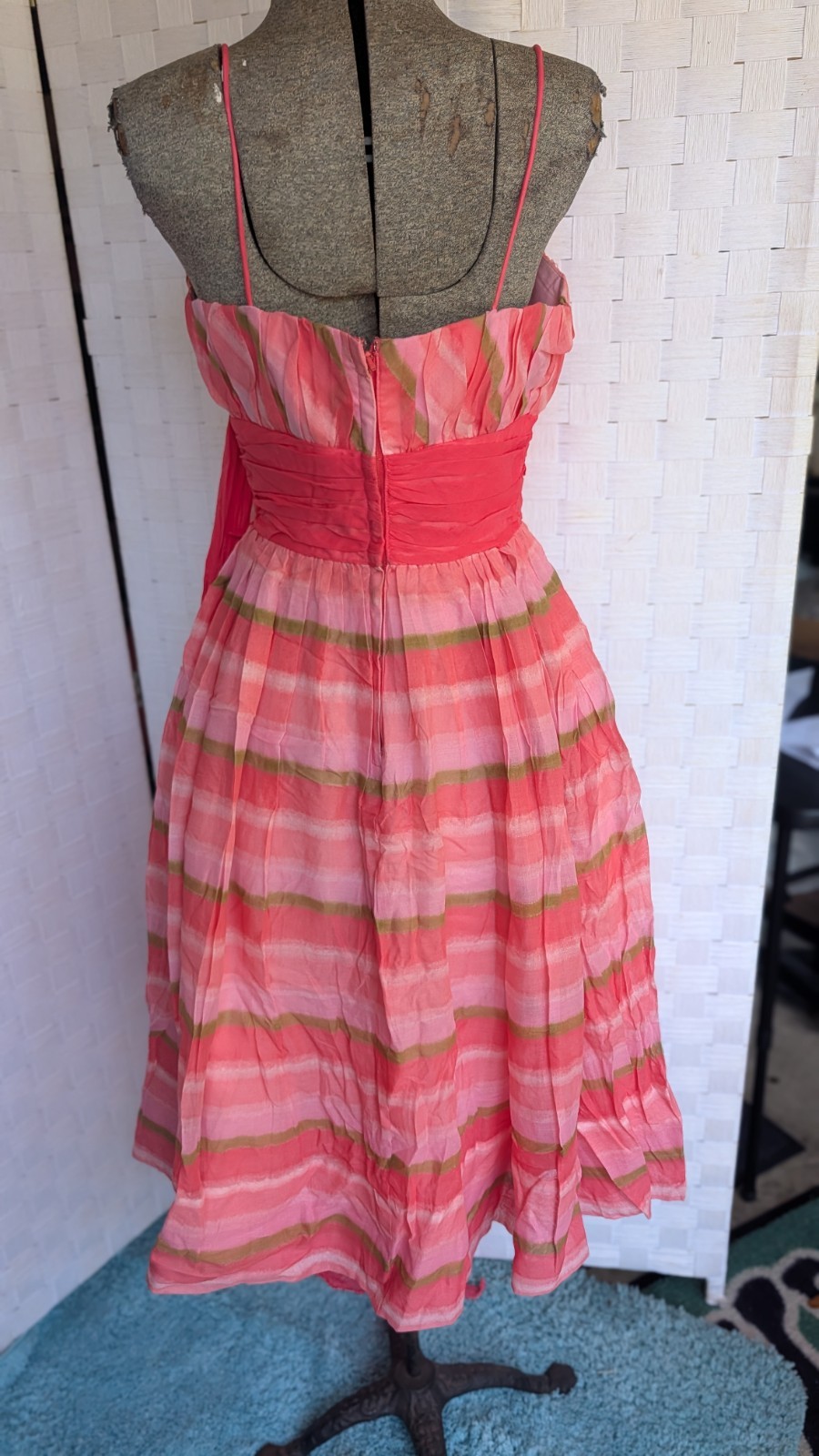 1950s Prom Dress Bright Colors Watermelon Pink Green