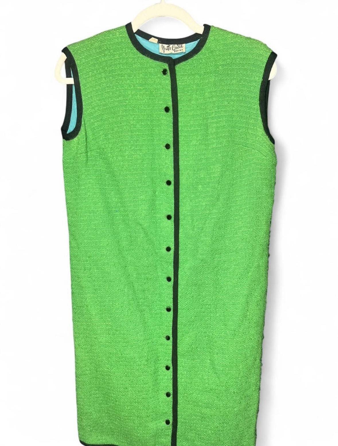 Vintage 1960s Bright Green And Black Button Down Mod Dress By Youth Guild Of NY