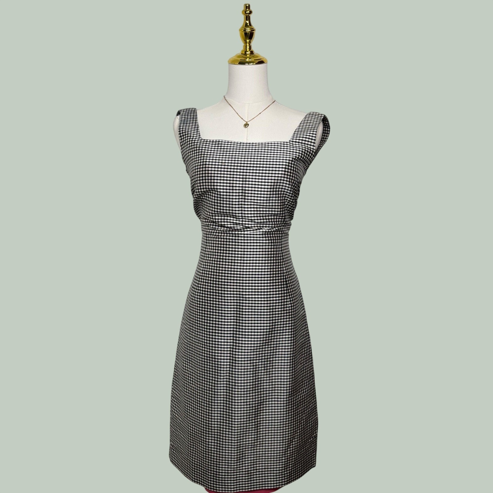 vintage 90s silk dress black white gingham cocktail elegant coquette chic modest